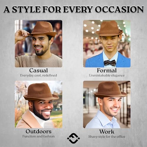 Funky Junque Fedora Hats for Men – Classic Wool Blend Trilby Dress Hat, Short Brim Men’s Fedoras for Formal & Casual Wear - color: Light Brown, size: 7 1/4-7 5/8
