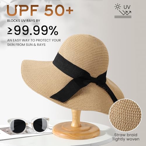 Tavaleu Sun Beach Hats for Women Wide Brim Straw Hats Foldable Summer Hat - color: 11.5cm- Khaki