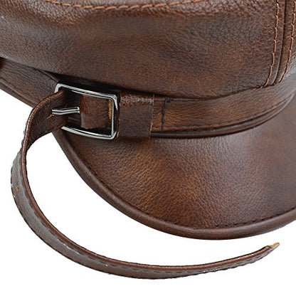 Unisex Genuine Leather Greek Fisherman Sailor Fiddler Driver Hat Flat Cap - color: Brown, size: X-Large