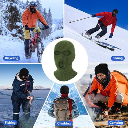 Pukavt 2 Pack 3 Hole Winter Knitted Mask, Ski Mask Balaclava Cap - color: Black/Army Green