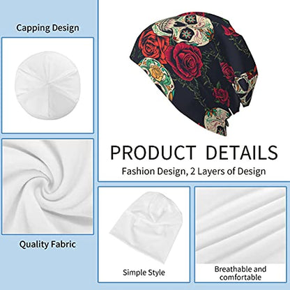 Gamepad Print Slouchy Beanie Skull Caps Chemo Hats Baggy Headwear for Men Women Jogging Cycling - color: Skull Flower