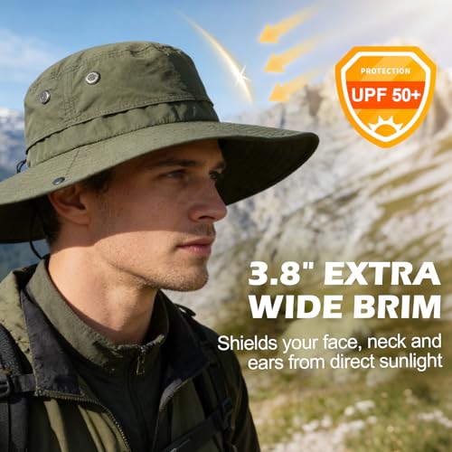 XL/XXL Oversized Sun Hat for Men Women, UPF 50+ Wide Brim Bucket Hat - color: Army Green, size: Medium-Large