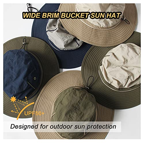 LumiSyne Unisex Two-Tone Bucket Hat Wide Brim Sun Hat UPF 50+ Adjustable Chin Strap Breathable Mesh Packable Boonie Hat - color: Khaki + Green, size: Large-X-Large