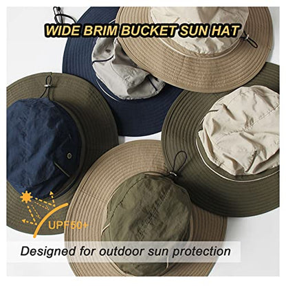 LumiSyne Unisex Two-Tone Bucket Hat Wide Brim Sun Hat UPF 50+ Adjustable Chin Strap Breathable Mesh Packable Boonie Hat - color: Khaki + Green, size: Large-X-Large