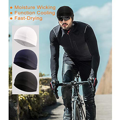 3 Pack Cooling Skull Cap Helmet Liner Sweat Wicking Breathable Hat for Men - color: Black,navy,white