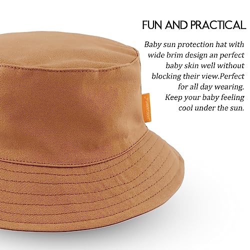JANGANNSA Cotton Baby Sun Hat Infant Toddler Boys Girls Bucket Hats Summer Sun Protection Kids Beach Caps - color: Caramel, size: 6-12 Months