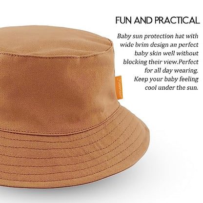 JANGANNSA Cotton Baby Sun Hat Infant Toddler Boys Girls Bucket Hats Summer Sun Protection Kids Beach Caps - color: Caramel, size: 6-12 Months