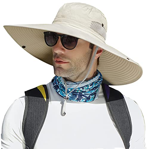 HUAMULAN Men Women 6" Wide Brim Sun Protection Hat Summer Fishing Hats - color: A4-beige