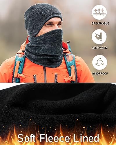 Winter Beanie Hat Scarf for Men Women Knit Thick Fleece Lined Warm Windproof Ski Skull Cap Neck Warmer Gaiter Face Scarf Set - color: Mixed Black