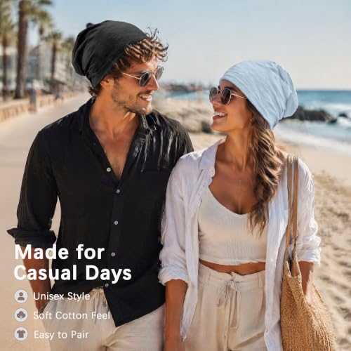 vidsel 100% Cotton Slouchy Beanie, Lightweight Summer Hats for Women Men - color: 1pc Light Blue, size: Medium
