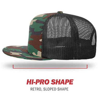 Richardson Unisex 511 Flatbill Trucker Adjustable Snapback Baseball Cap - color: Green Camo/Black