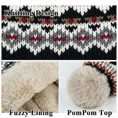 Winter Women Knit Beanie Hat Ear Flaps Trapper Hat Men Toque Warm - color: Black