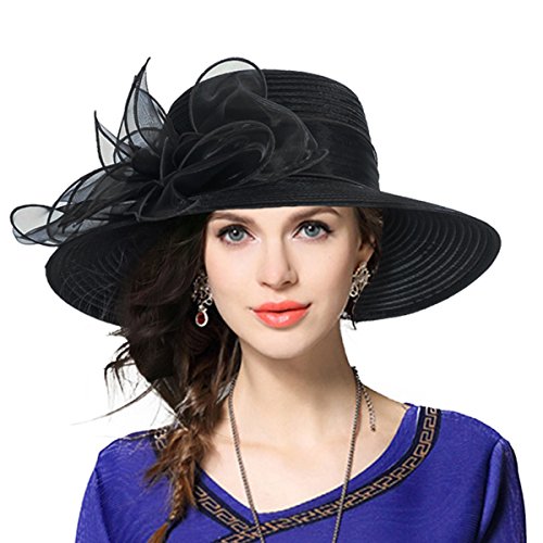Kentucky Church Derby Dress Cloche Hat Sweet Cute Floral Bucket Hats - color: Leaf-black