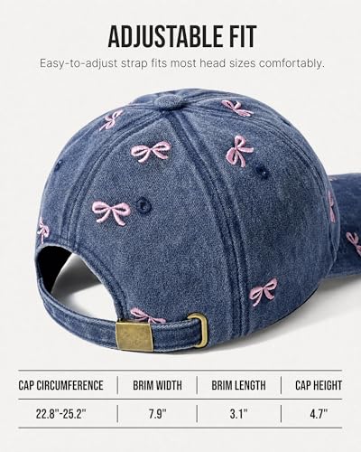 Jeasona Cute Hats for Women, Cute Bow Embroidery Baseball Cap Hat, Romantic Trendy Hat Cotton Adjustable Womens Hats - color: Blue