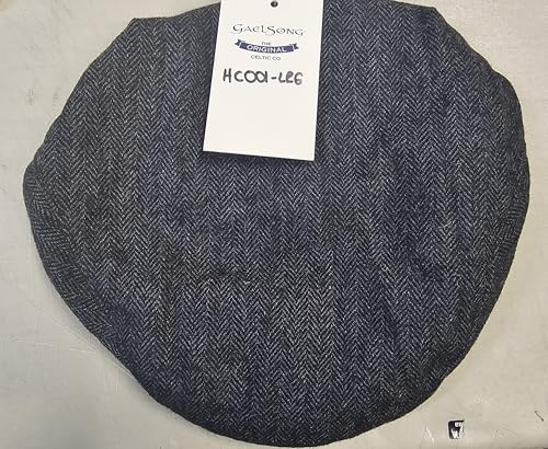 Traditional Men's Herringbone Irish Flat Cap, Tweed, Made in Ireland - color: Blue, size: X-Large
