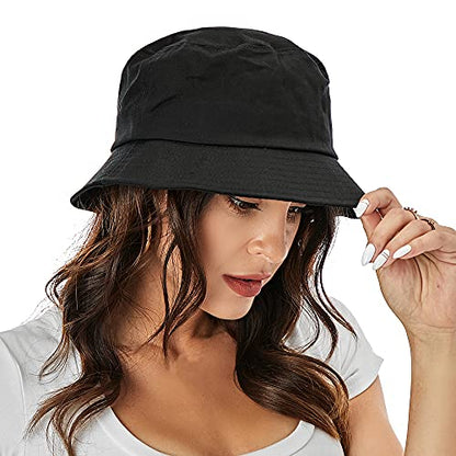 Umeepar Unisex 2 Pack Cotton Bucket Hat Packable Sun Hat for Men Women - color: 2 Pack Black