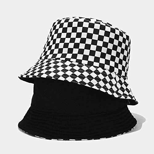 Unisex Print Bucket Hat Sun Hat for Women Men,Reversible Cotton Summer Beach Hat Fisherman Hat - color: Checkered