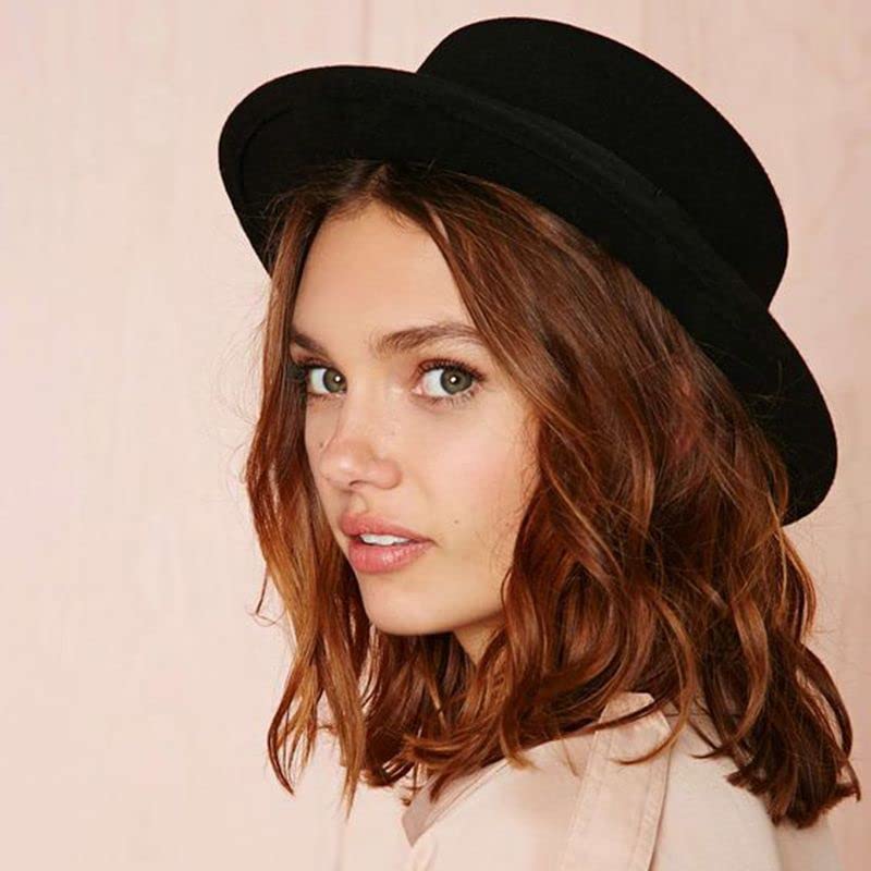 Classic Fedora Flat Top Hat Pork Pie Hat Felt Boater Church Derby Cap for Men/Women - color: Black