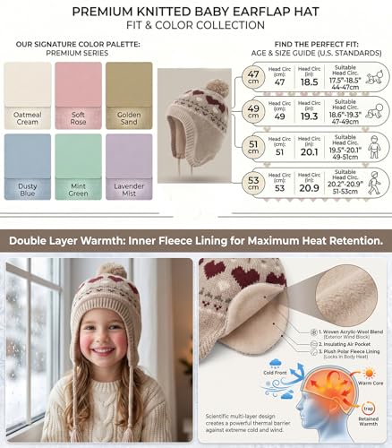 Moon Kitty Baby Girls Winter Hats Rabbit Ears Earmuffs Cap … - color: Khaki Heart, size: 0-6 Months