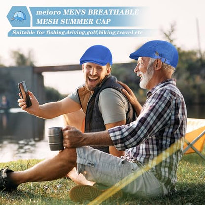 meioro Mens Breathable Mesh Summer Hat Adjustable Flat Cap Newsboy Beret Ivy Cap Irish Cabbie Fishing Hats - color: Blue