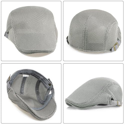 Xinveen Men's Mesh Cap Breathable Summer Newsboy Hat Adjustable Beret Ivy Cap Irish Cabbie Driving Hunting Hats - color: Light Gray