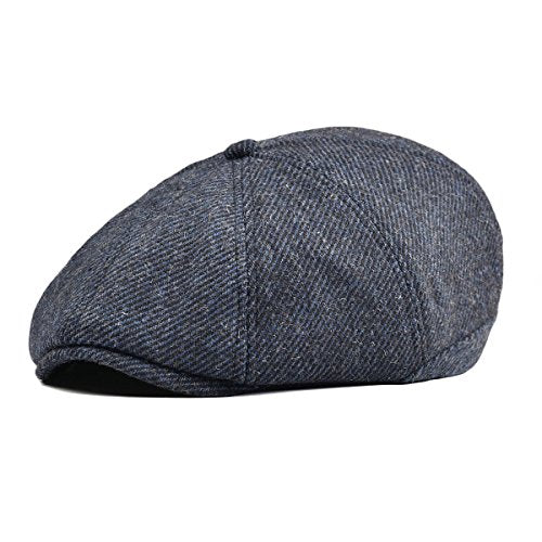 VOBOOM Men Wool Blend 8 Panel Newsboy Cap Tweed Hat - color: Navy