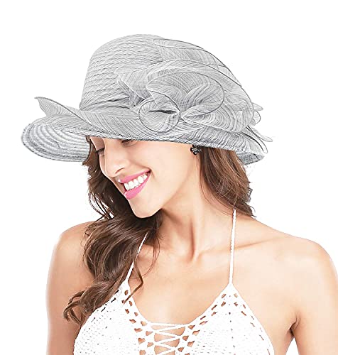 Bellady Big Brim Hat Organza Hats Summer Beach Cap Tea Party Wedding Fascinator Church Hats - color: Gray