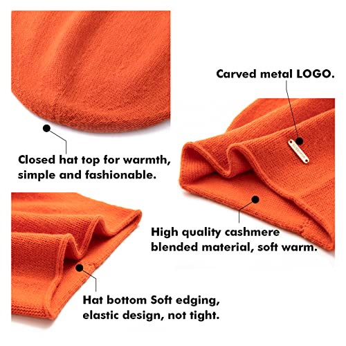 Knit Slouchy Beanie Hats for Women Cashmere Ski Cap Knitted Wool Soft Warm Winter Hat - color: A14-orange