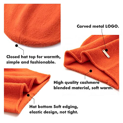 Knit Slouchy Beanie Hats for Women Cashmere Ski Cap Knitted Wool Soft Warm Winter Hat - color: A14-orange