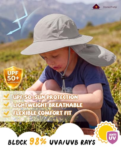 Home Prefer UPF 50+ Boys Sun Hat with Neck Flap Wide Brim Summer Beach Bucket Hat for Boys Girls Toddler Kids Safari Hat - color: Gray