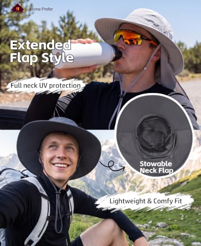 Home Prefer UPF 50+ Wide Brim Sun Hats with Neck Flap Sun Protection Hat for Men Women Gardening Fishing Summer Bucket Hat - color: Navy Blue