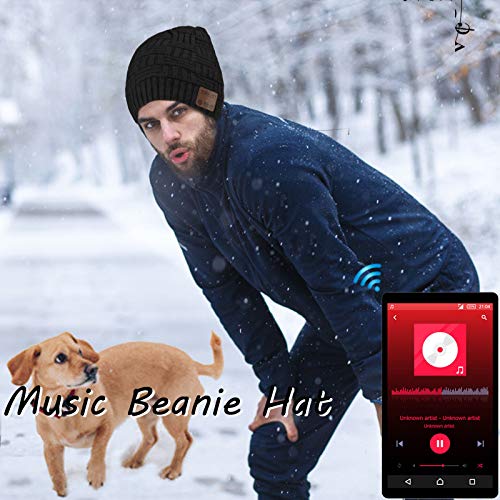 Wireless Beanie Hat for Men Women Wireless Music hat with Headphones Headset Speaker Mic Music Beanie Hat Unisex Knit Outdoor Sports Running Cap with Microphone Teens Tech Gifts - color: Black-01