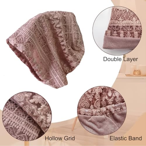 Crochet Slouchy Beanie Hat Turbans Headware for Women - color: Bea13 - Pink