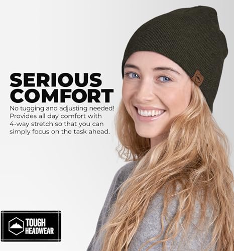 Tough Headwear Knit Beanie Hat - Stretch Fit Winter Hats for Men - Breathable Beanie for Women - Durable Acrylic Winter Cap - color: Army Green