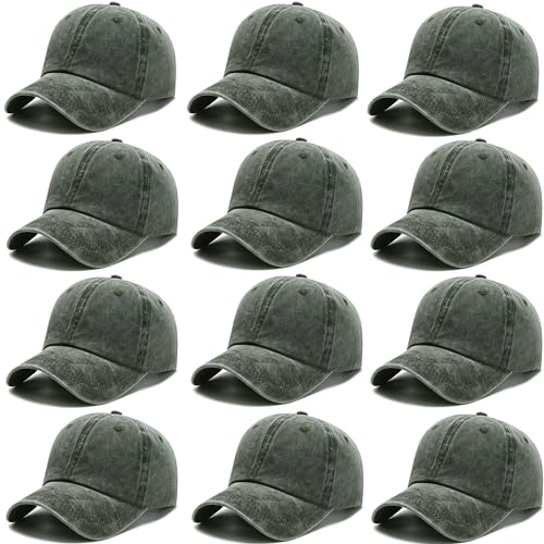 12Pieces Vintage Washed Baseball Caps for Women Men Distressed Twill Adjustable Dads Hats Unisex Style - color: Army Green