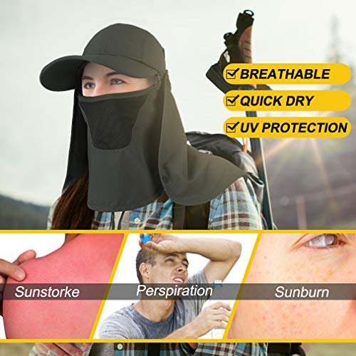CRISTGEE Foldable Sun Cap, Fishing Hats, UPF 50+ Protection Caps with Face Mask Neck Flap - color: Army Green