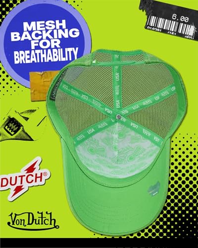 Von Dutch Unisex Trucker Hat - Retro Classic Solid Color Mesh Back Snapback Baseball Cap for Men & Women. - color: Bright Green