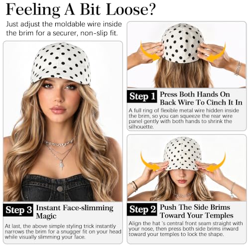 Stylish Newsboy Cap Soft Foldable Flat Cap for Big Heads - color: White With Polka Dot
