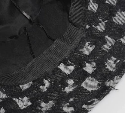Women's Washed Cotton Bucket Hat Cowboy Checkerboard Fishermen Hat - color: Black