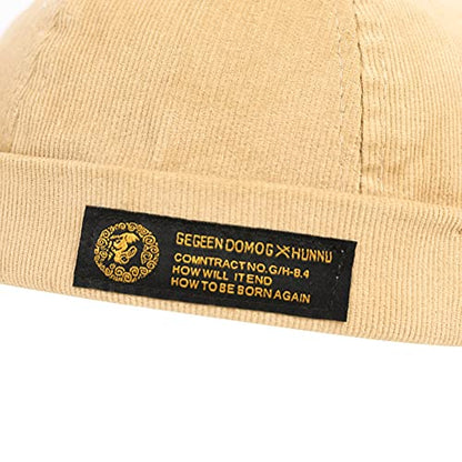 Men Hats Docker Cap Hats Beanie Sailor Cap Worker Hat Rolled Cuff Retro Brimless Hat with Adjustable - color: 7019-khaki