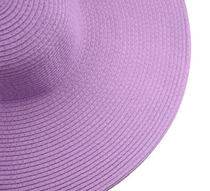 Wide Brim Roll-up Big Beautiful Solid Color Floppy Hat - color: Purple