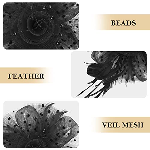Zando Kentucky Fascinators Hats for Women Derby Tea Party Hat Flower Mesh Feathers Headband Headwear Hair Clip Girls - color: Black