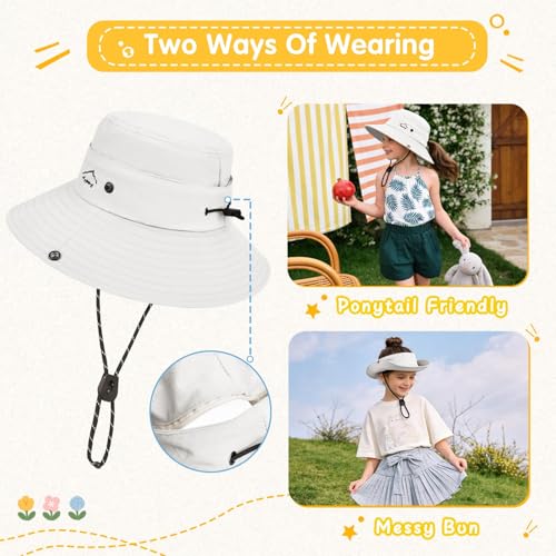 ZOORON Kids UPF 50+ Sun Hat for Boys Girls Wide Brim Lightweight Bucket Hat for Hiking Beach Safari, Quick Dry Adjustable - color: 1pack-white