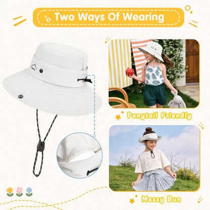 ZOORON Kids UPF 50+ Sun Hat for Boys Girls Wide Brim Lightweight Bucket Hat for Hiking Beach Safari, Quick Dry Adjustable - color: 1pack-white