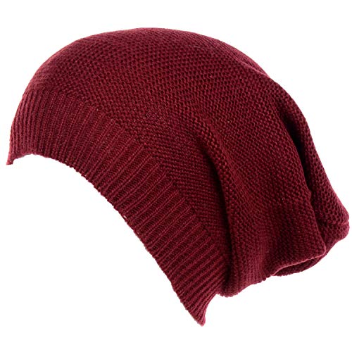 an Unisex Striped Knit Slouchy Beanie Hat Lightweight Soft Fashion Cap - color: 5104-burgundy
