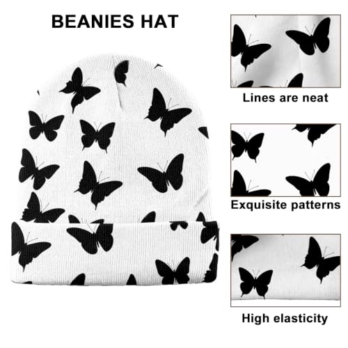 Beanie Knit Hat Winter Unisex Cuffed Beanies Skull Cap Warm Double Layer Thick Acrylic Cute for Girls Women Men - color: Butterfly