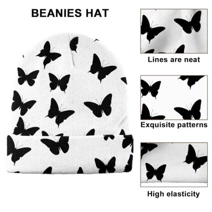 Beanie Knit Hat Winter Unisex Cuffed Beanies Skull Cap Warm Double Layer Thick Acrylic Cute for Girls Women Men - color: Butterfly