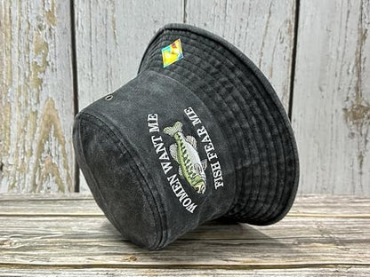 Women Want Me Fish Fear Me Embroidered Bucket Hat for Men Boy - color: Women Want Me - Washed Black