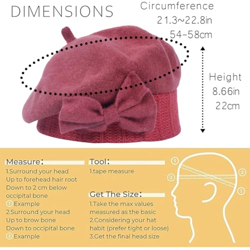 Women Knit 100% Wool Beret Artist Winter French Beret Hats - color: Pink