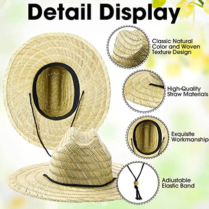 3 Pcs Men's Classic Straw Hat Summer Sun Beach Hat Wide Brim Sun Outdoor Hats for Men and Women - color: Natural Color
